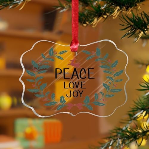 3 Clear Acrylic Christmas Ornaments 2023 Peace Love Joy Decor