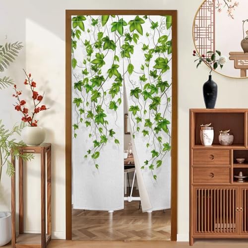 Boho Style Doorway Curtain with Leaf Pattern 34 x 60 Inches