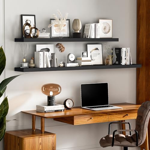 Marsmiles Black Floating Shelves Set of 2 - 24 Inch Ash Wood