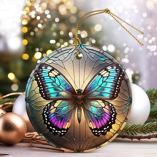 Colorful Ceramic Butterfly Christmas Ornament for Tree