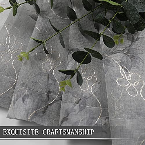 Tollpiz Floral Grey Sheer Curtains with Vine Embroidery