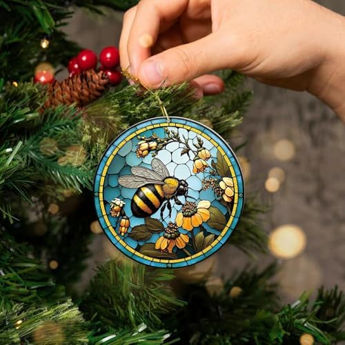 Bee Christmas Ornament 315 Inch Acrylic Round Tree Decor