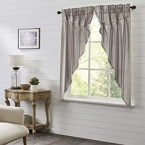 VHC Brands Grain Sack Charcoal Black Stripe Prairie Curtain Panels Set