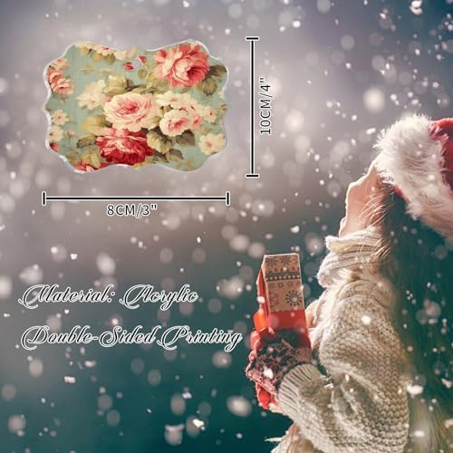 Clear Acrylic Christmas Ornament with Red Pink Roses