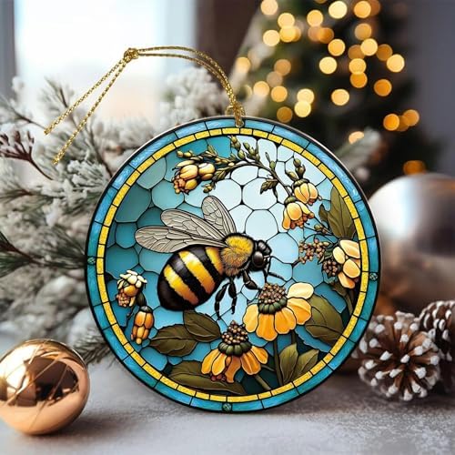 Bee Christmas Ornament 315 Inch Acrylic Round Tree Decor