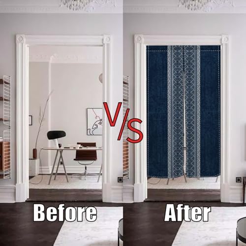 Royal Blue Noren Doorway Curtain with Split Design