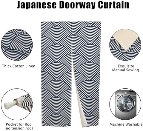 Japanese Style Noren Door Curtain with Wave Print
