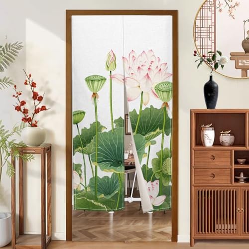 Noren Door Curtain with Lotus Print 34x60 Inches