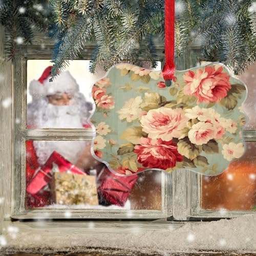 Clear Acrylic Christmas Ornament with Red Pink Roses