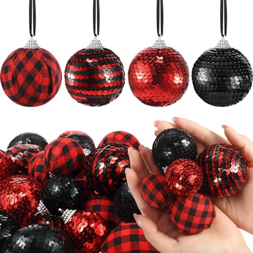 Liliful 30 Pcs Christmas Hanging Balls Red Black Set