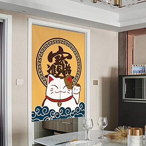 Japanese Noren Door Curtain with Maneki Neko Lucky Cat Design