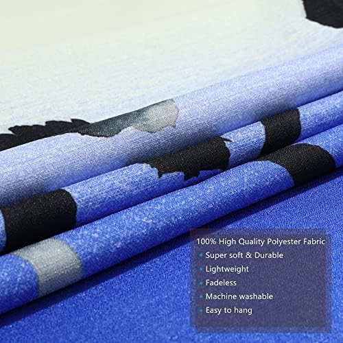 Japanese Noren Door Curtain Owls and Kanji Blue Room Divider