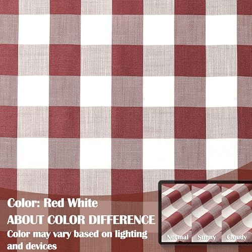 Red White Buffalo Check Window Curtain Panel 54 Inch Long