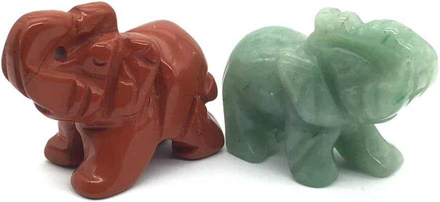 EDENS CALL 2 pcs Natural Healing Green Aventurine Red Jasper Crystal Elephant Figurines