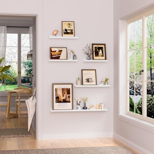 Heimlove Floating Shelves Set of 6 24 Inch White Wall Mounted Display