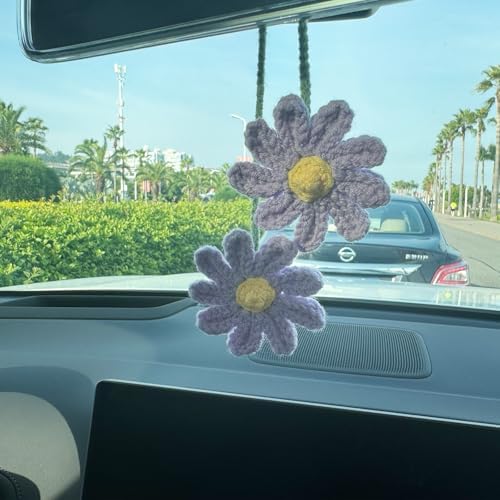 Cute Crochet Daisy Car Hanging Ornament Purple