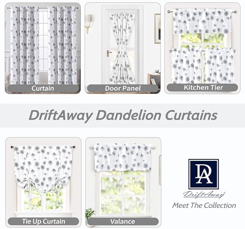 DriftAway Dandelion Floral Door Curtain 25x72 with Header Gray