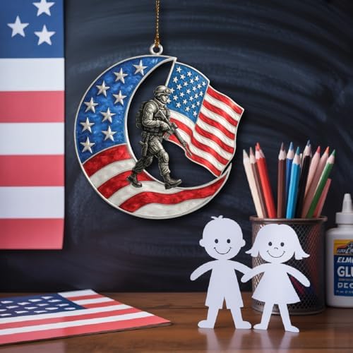 Patriotic Soldier Moon Acrylic Ornament 4-Inch