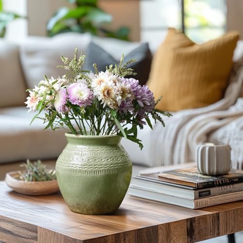 Quoowiit Ceramic Rustic Farmhouse Vase Green