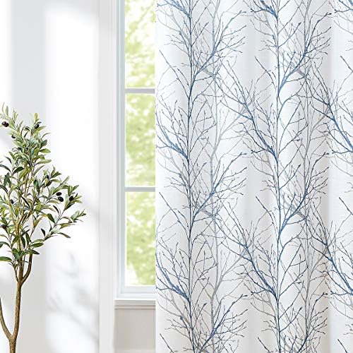 FMFUNCTEX Blue White Branch Tree Print Curtain Panel