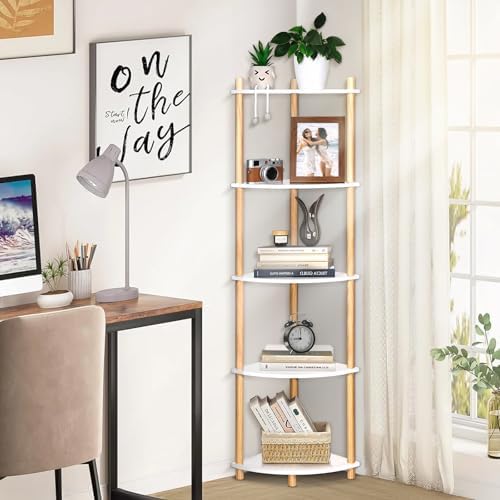 YGYQZ 5 Tier Corner Bookshelf Stand - Narrow Stable Rustic Style