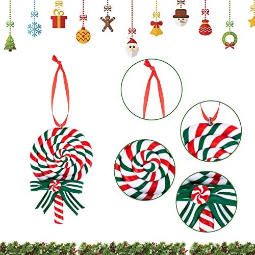 8 Piece Christmas Lollipop Ornament Set - Red Ribbon Hanging Decorations