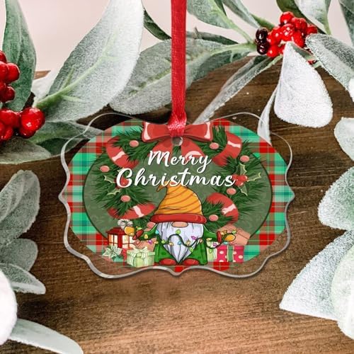 Acrylic Christmas Ornament Decor with Buffalo Plaid Gnome Design