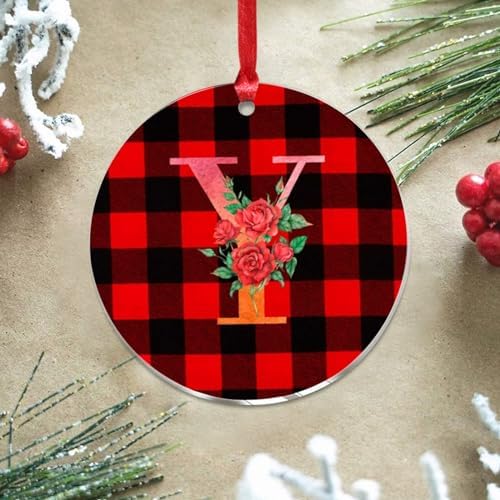 3 Clear Acrylic Christmas Ornament with Red Ribbon Y Initial