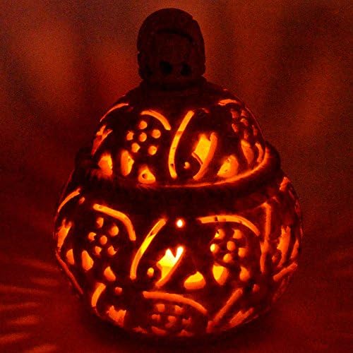 Varmohey Royal Handicrafts Soapstone Tea Light Holder and Potpourri Box with Elephant Carving