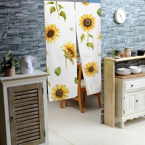 Sunflowers Noren Curtain Bright Yellow Floral Doorway Divider