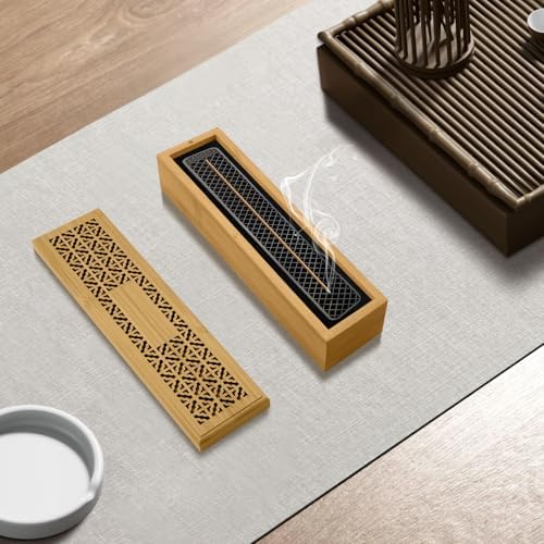 Holyenten Wooden Incense Holder Burner with Storage