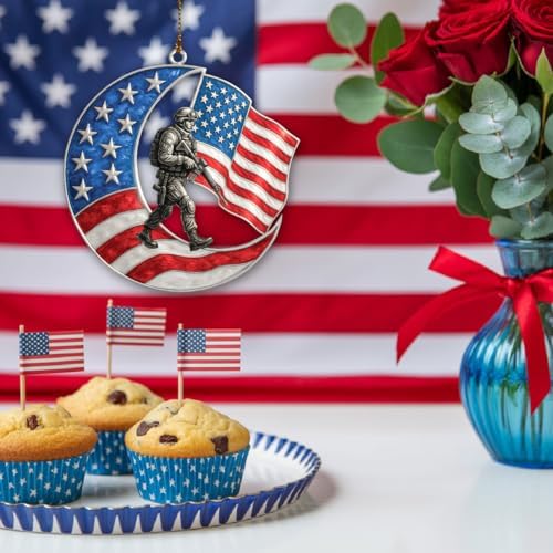 Patriotic Soldier Moon Acrylic Ornament 4-Inch