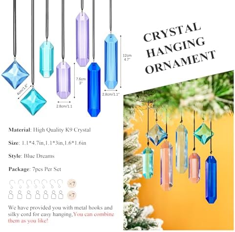 7 Pack Crystal Ornaments for Christmas Tree and Window