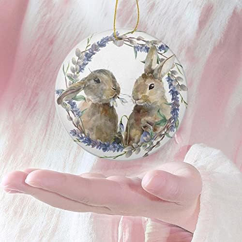 Lavender Flower Rabbit Christmas Ornament for Tree Decorations