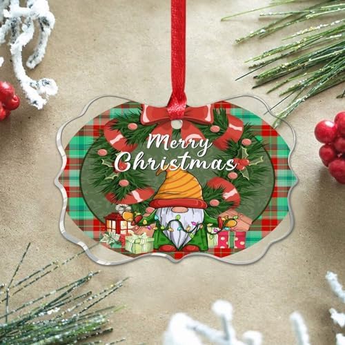 Acrylic Christmas Ornament Decor with Buffalo Plaid Gnome Design