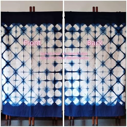 Hand Dyed Shibori Noren Curtain Panels - Geometric Indigo Design 335x59in