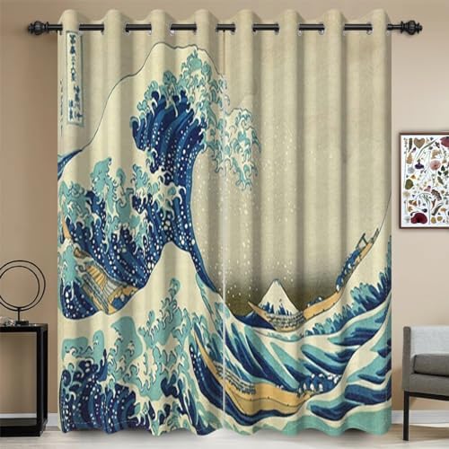 Umpoo Japanese Ukiyoe Blackout Curtains Set of 2 Panels 52x84 Inch