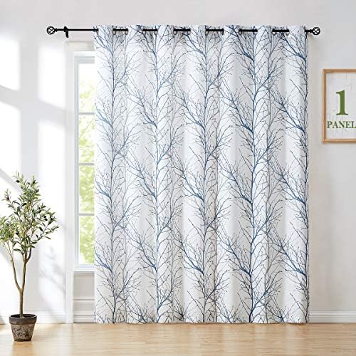 FMFUNCTEX Blue White Branch Tree Print Curtain Panel