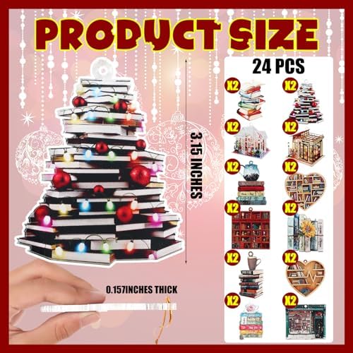 Wenqik 24 Pcs Book Themed Christmas Ornaments