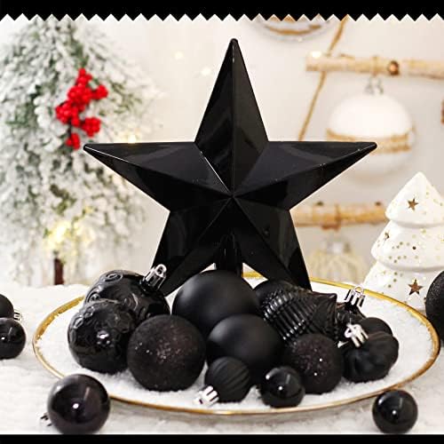 52-Pack Shatterproof Black Christmas Tree Ornaments with Star Topper