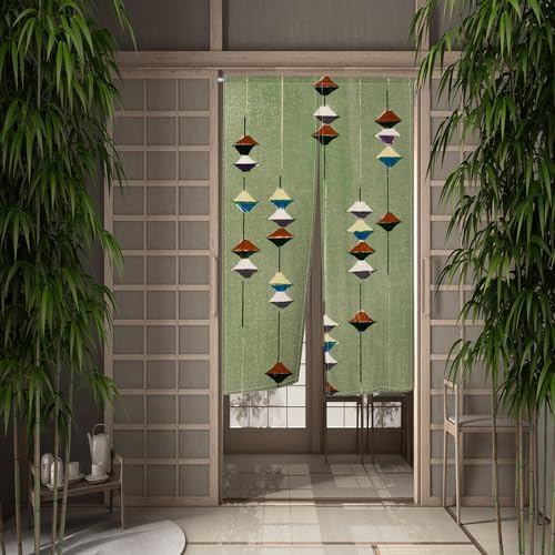 Leowefowa Noren Door Curtain Green Geometry Panel