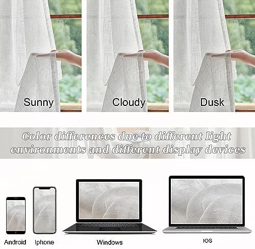 DUALIFE White Linen Sheer Curtains 84x96 for Wide Windows