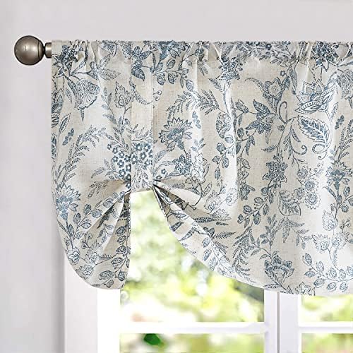 Lazzzy Farmhouse Valance Curtain 18 Inch Rod Pocket 1 Panel Blue on Beige