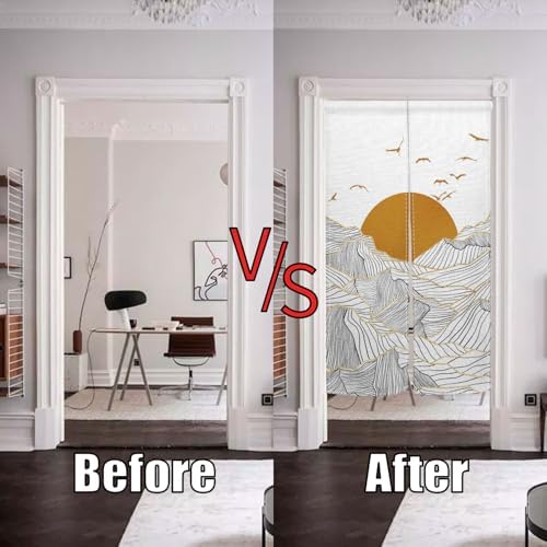 Traditional Japanese Noren Door Curtain with Sunset Mountain Print