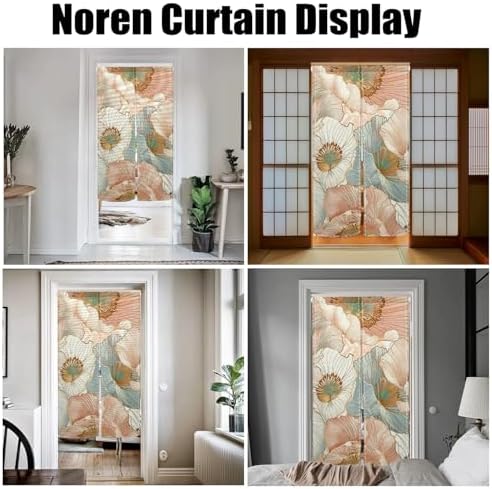 Boho Style Japanese Noren Panel Door Curtain with Flowers Pattern
