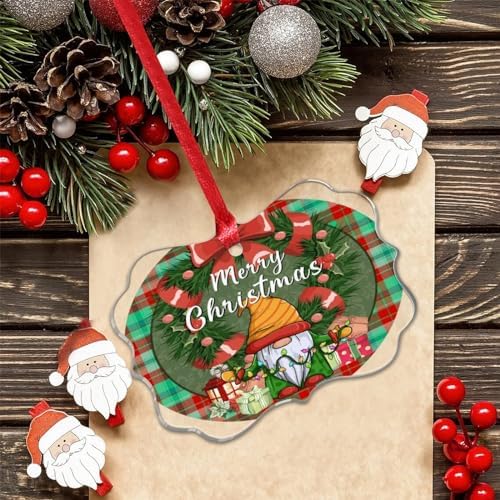Acrylic Christmas Ornament Decor with Buffalo Plaid Gnome Design