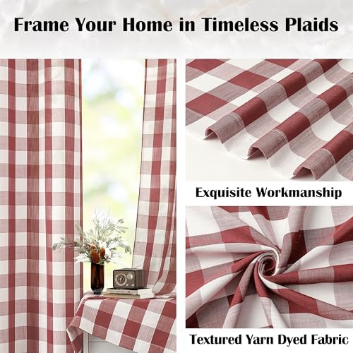 Red White Buffalo Check Window Curtain Panel 54 Inch Long