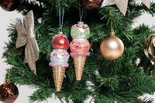 2pcs Glass Ice Cream Cone Christmas Ornaments for Tree
