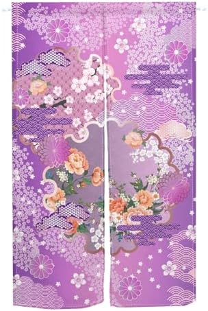Japanese Bloomy Flowers Wave Pattern Noren Curtain