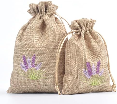 Pack Of 10 Cotton Linen Drawstring Lavender Bags